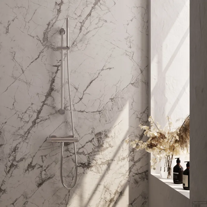 Shop Nu Brauer Stripe opbouw douche thermostaatkraan SET 01 met glijstang en staaf handdouche en doucheslang chroom