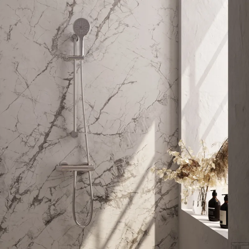 Brauer Stripe opbouw douche thermostaatkraan SET 02 met glijstang en 3-standen handdouche en doucheslang chroom Koopje