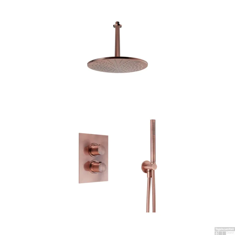 Regendoucheset Inbouw Salenzi Giro S Plafond Uitloop Gegalvaniseerd Geborsteld Koper 20 cm OP=OP Snelle Levering