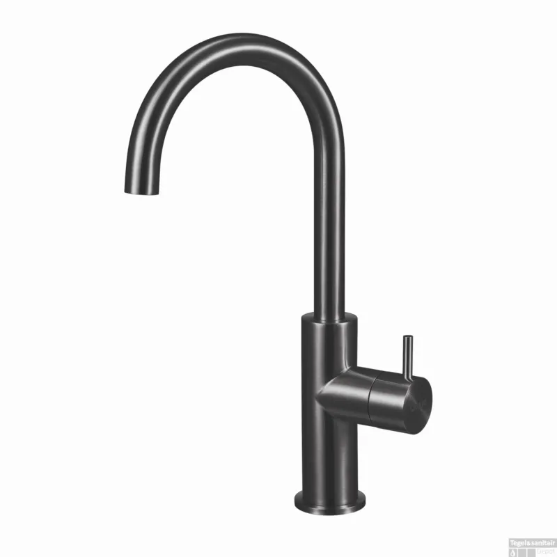 Wastafelkraan Qisani Flow Gebogen Geborsteld Gun Metal Merkproduct