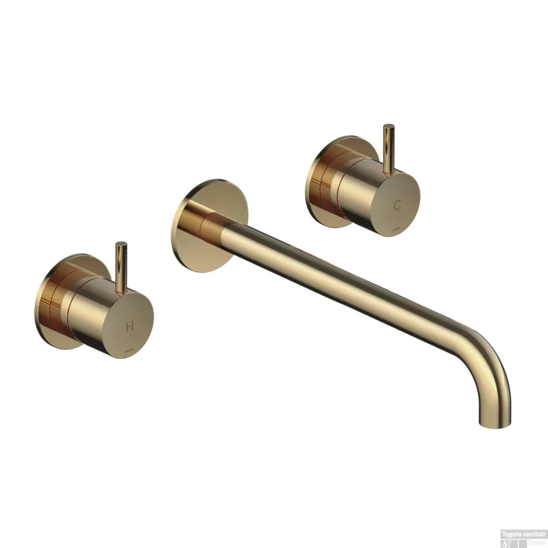 Wastafelmengkraan Hotbath Cobber Inbouw 2-hendel Gebogen 25 cm Gepolijst Messing PVD Must-Have