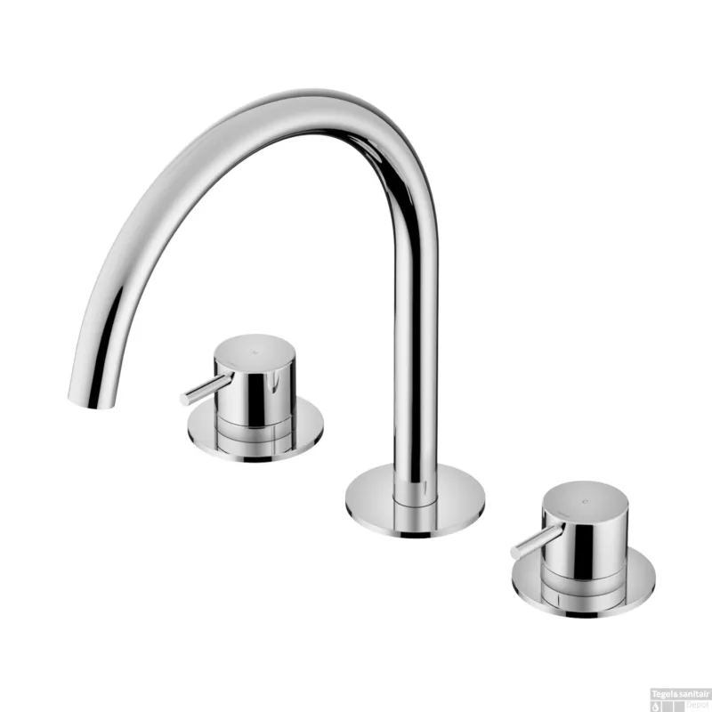 Wastafelmengkraan Hotbath Cobber 3 gats 2-hendel Gebogen 26.1 cm Chroom Lage Prijs