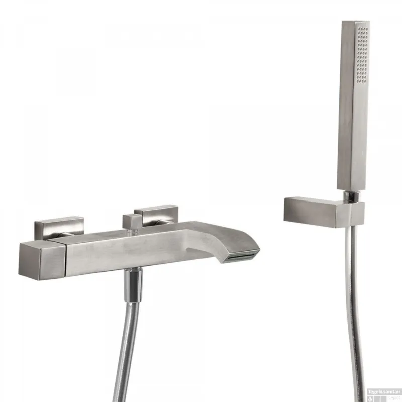 Uitverkoop Badmengkraan Tres Cuadro Exclusive Opbouw Vierkant Korte Gebogen Uitloop RVS