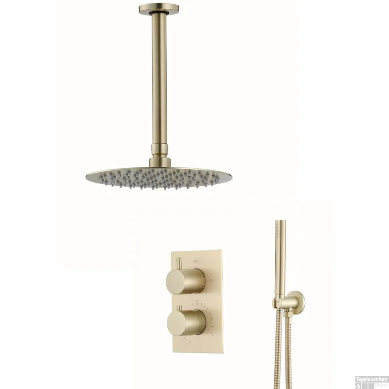 Express Levering Inbouw Regendouche Set BWS Gold Plafonduitloop en 20 cm Hoofddouche Mat Goud