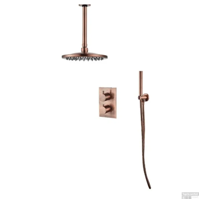 Rechtstreeks Van De Fabrikant BWS Inbouw Regendouche 20cm Stortdouche met plafonduitloop Geborsteld Koper
