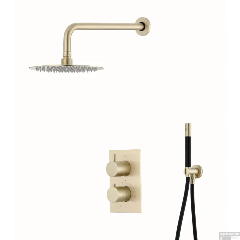 Goedkoop Inbouw Regendouche Set BWS Gold Pro Wanduitloop 20 cm Hoofddouche Mat Goud en Zwart