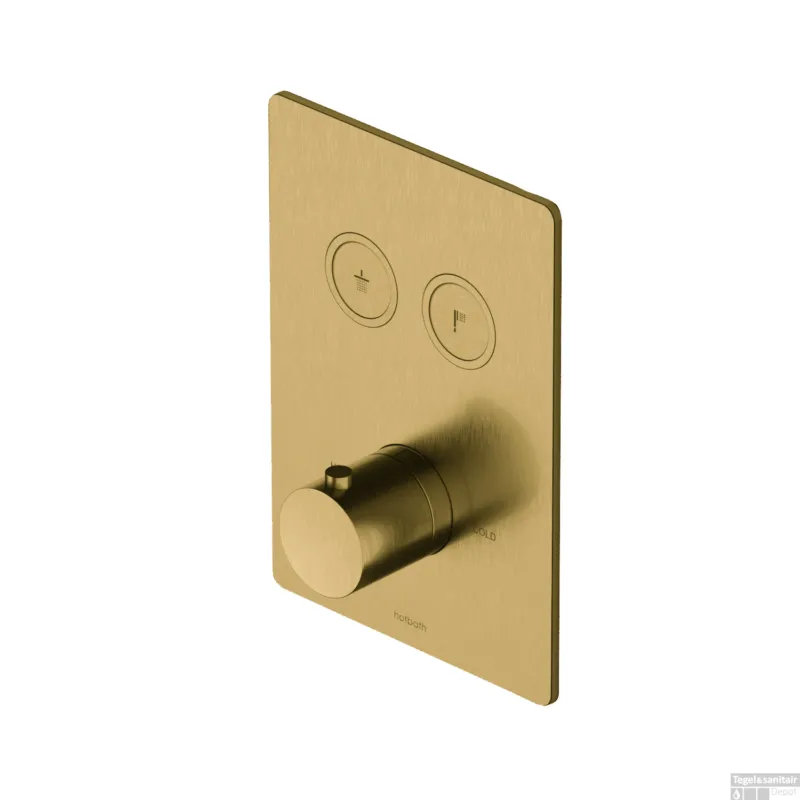 Douchethermostaat Hotbath Cobber Inbouw 2 Pushbuttons Vierkant Geborsteld Messing (excl. inbouwdeel) Living Colours Superprijs