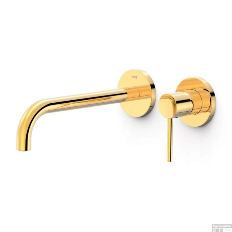 Wastafelmengkraan Inbouw Tres Study Exclusive 2-Gats Gebogen Uitloop 24 cm en Hendel Goud Shop Nu