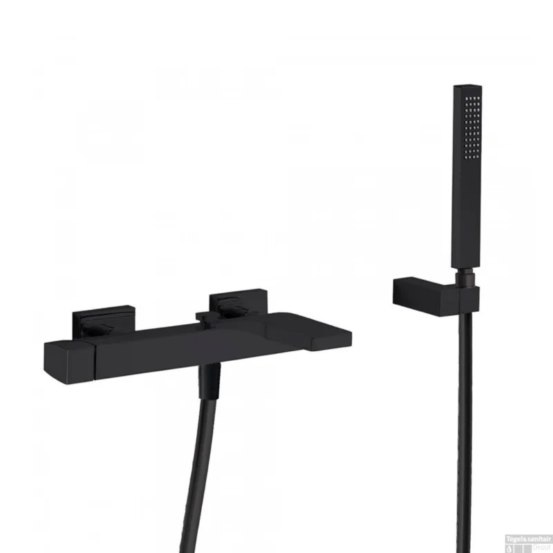 Bad Thermostaatkraan Tres Slim met Handdouche 26.5x16.1 cm Vierkant Mat Zwart Alleen Vandaag