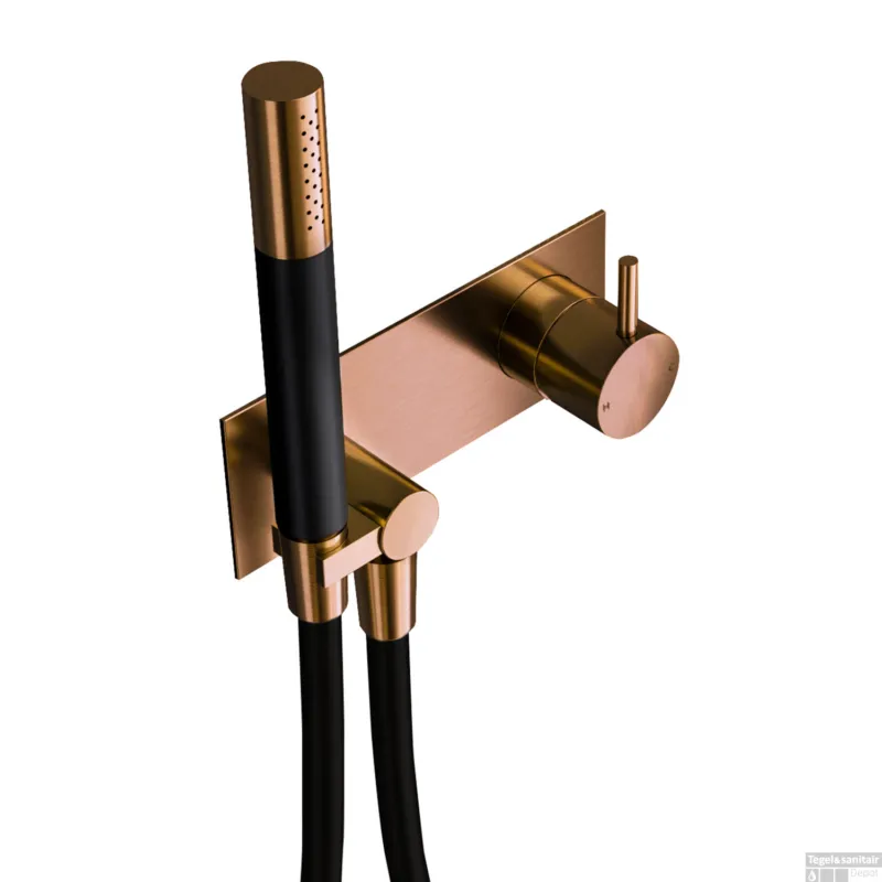 Snelle Levering Inbouw Douchemengkraan Hotbath Cobber incl. Doucheslang en Handdouche Geborsteld Koper Living Colours