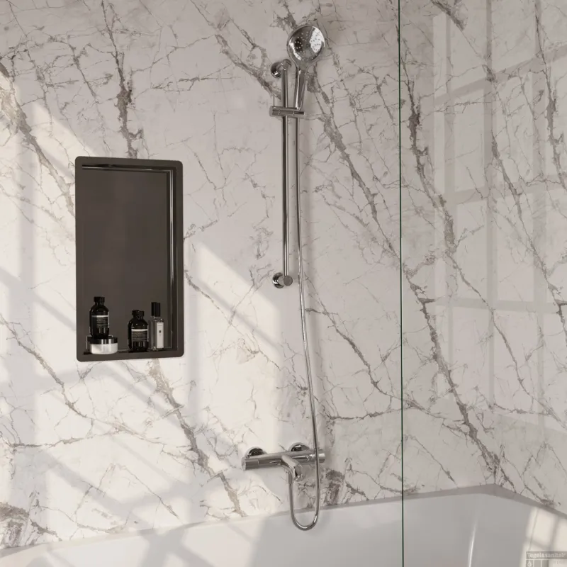 Brauer Stripe opbouw baddouche thermostaatkraan SET 02 met glijstang en 3-standen handdouche en doucheslang chroom Laatste Kans
