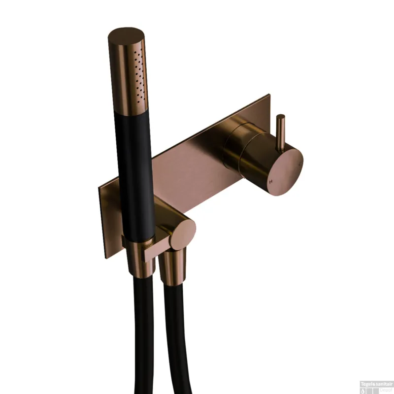 Speciale Aanbieding Inbouw Douchemengkraan Hotbath Cobber incl. Doucheslang en Handdouche Geborsteld Koper PVD