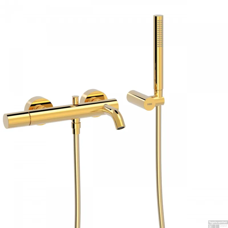 Weekendaanbieding Badmengkraan Tres Study Exclusive Rond met Omstel en Handdoucheset met Staafhanddouche Goud