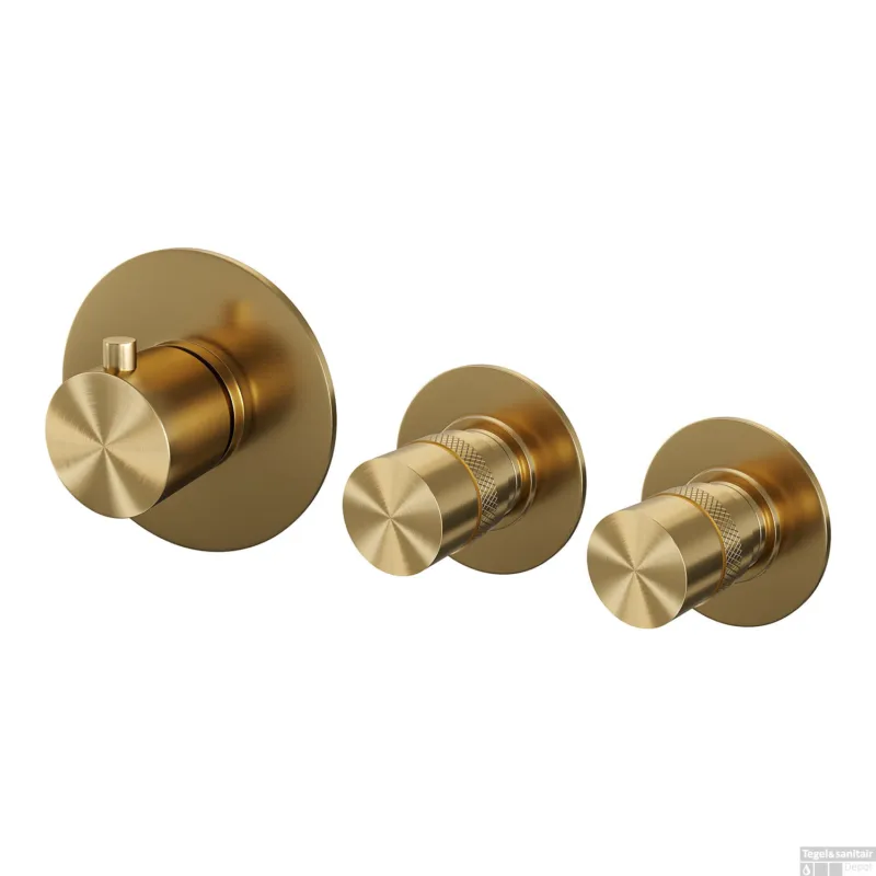 Aanbieding Inbouwthermostaat Brauer Gold Edition en 2 Stopkranen Met in- en Afbouwdelen Geborsteld Goud