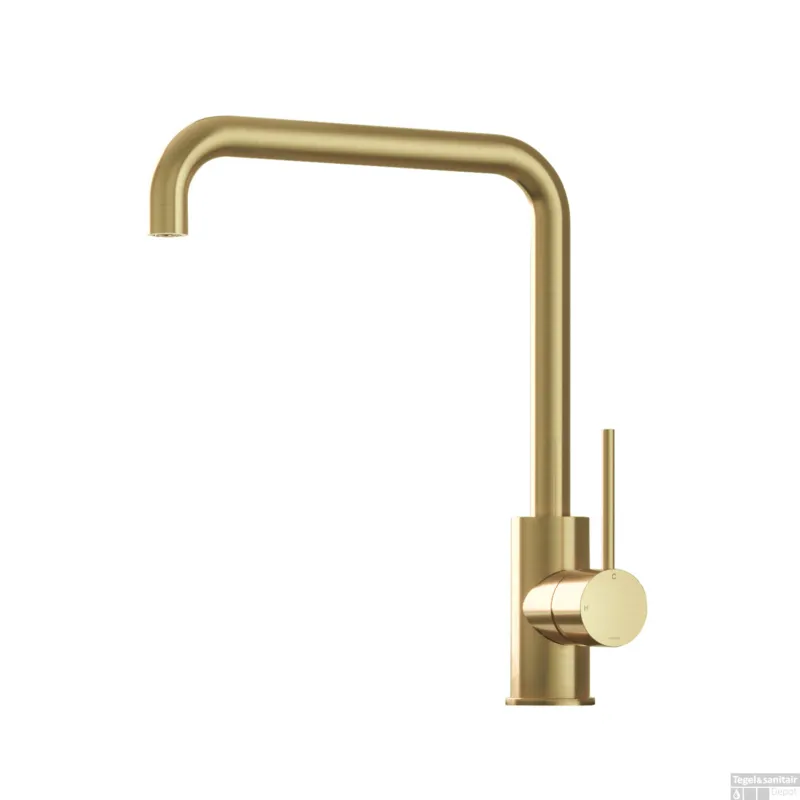 Direct Verzonden Keukenmengkraan Hotbath Cobber 1-hendel 31.5 cm Draaibare Uitloop Geborsteld Messing PVD