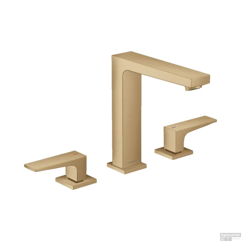 Wastafelmengkraan Metropol HansGrohe 3-Gats 160 met Rechte Greep en Push-Open Afvoer Brushed Bronze Exclusieve Aanbieding