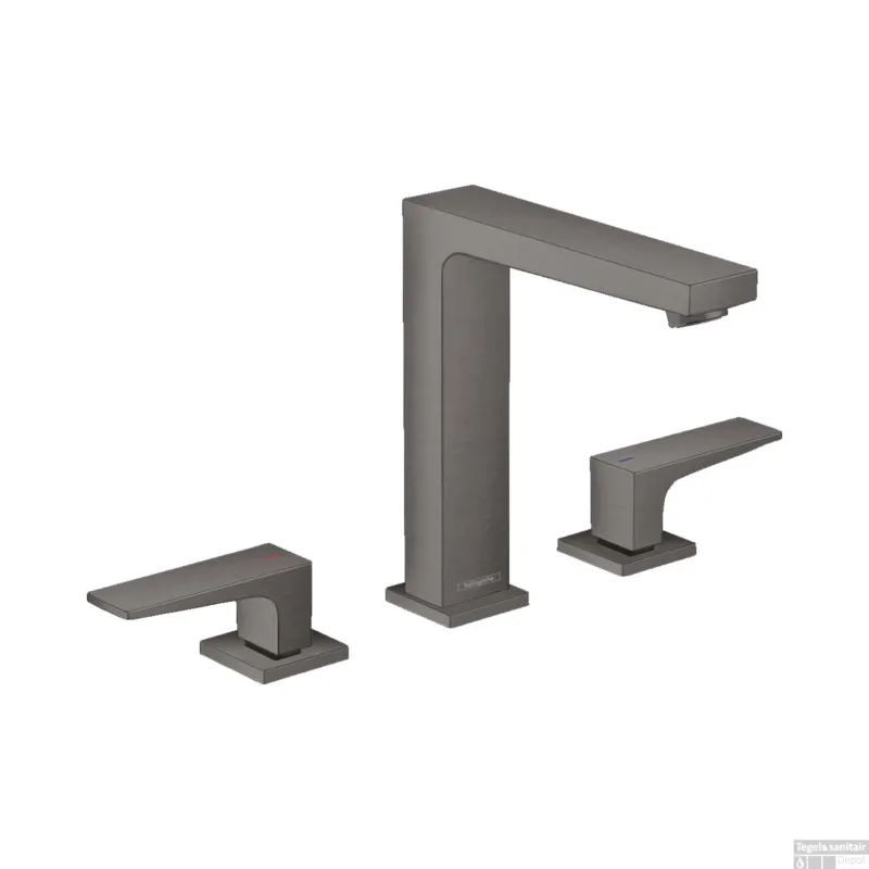 Premium Wastafelmengkraan Metropol HansGrohe 3-Gats 160 met Rechte Greep en Push-Open Afvoer Geborsteld Zwart Chroom