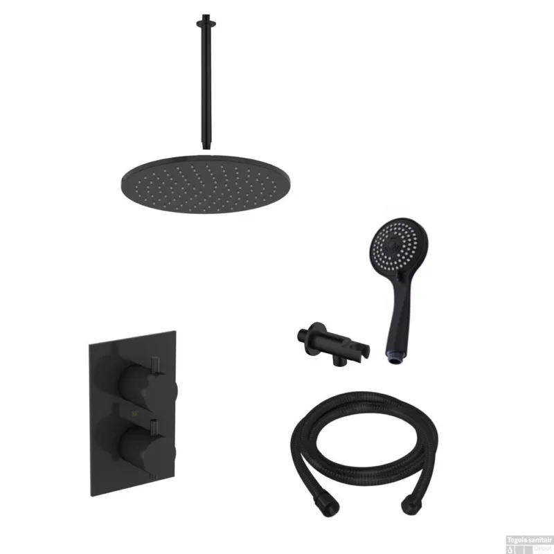 Lage Kosten Inbouw Regendouche Set BWS 30 cm Plafonduitloop 3 Standen Handdouche Mat Zwart