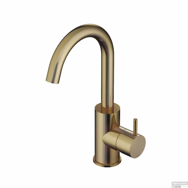 Hete Deal Wastafelmengkraan Hotbath Cobber 1-hendel Gebogen 27.8 cm Gepolijst Messing PVD