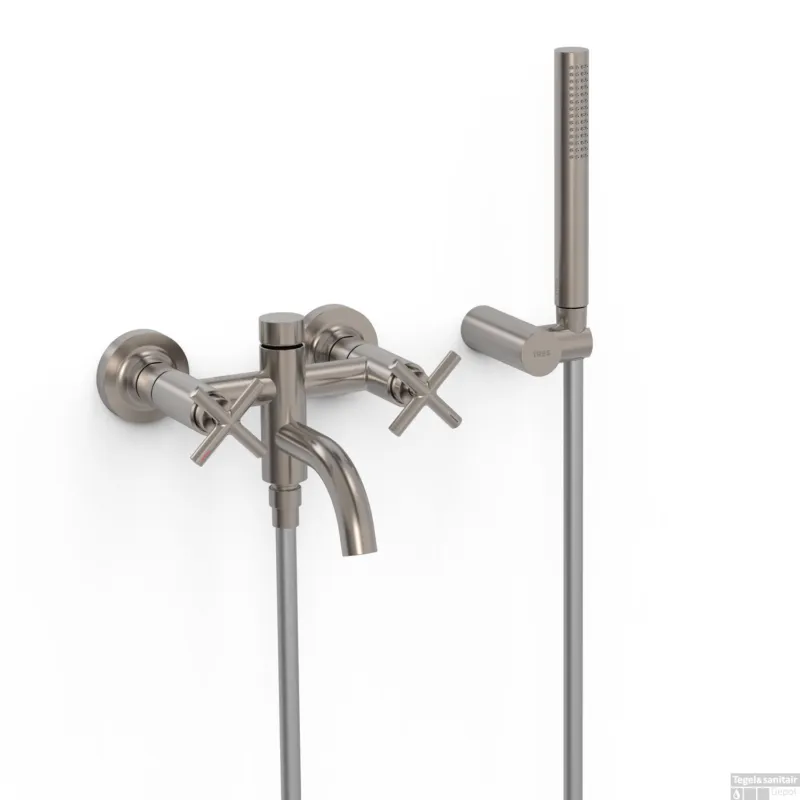 Koop Online Bad- en Douchemengkraan Tres Mont Blanc 2-Kruisgreep met Staafhanddouche RVS Look