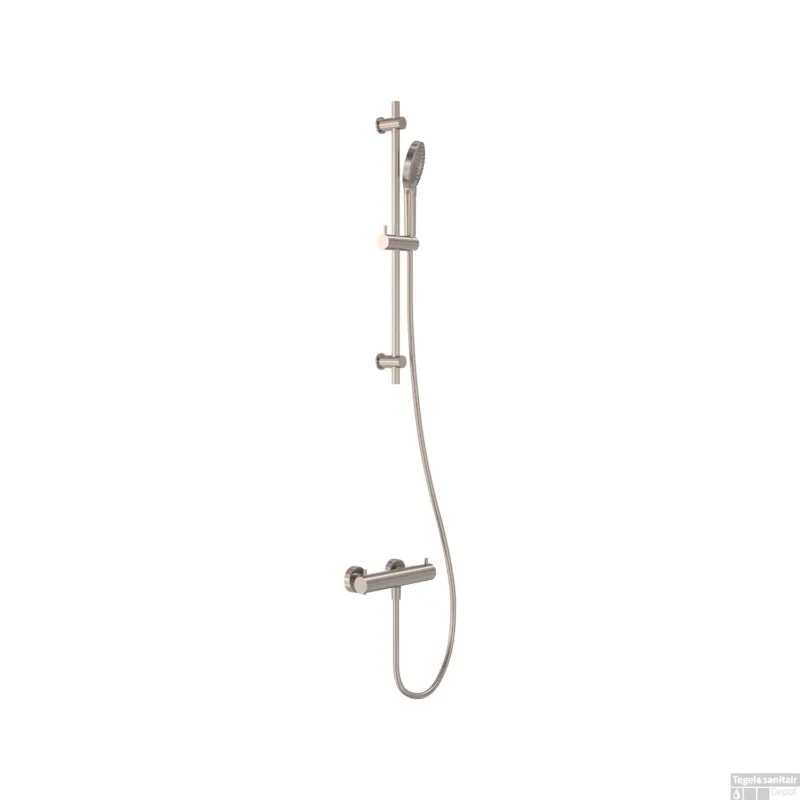 Doucheset MAY Opbouw met Thermostaat, Incl. Glijstang, Doucheslang 150 cm & 3-Standen Handdouche Geborsteld Nickel PVD Alleen Vandaag