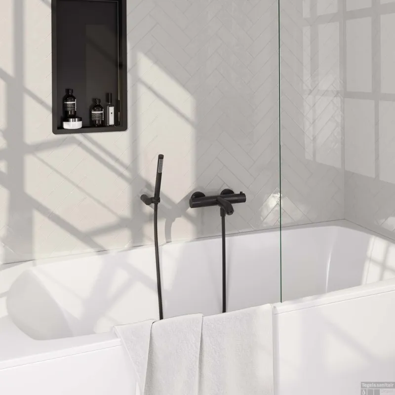 Meest Verkocht Opbouwset Bad- en Douchekraan Brauer Black Carving Thermostatisch Met Wandhouder Mat Zwart