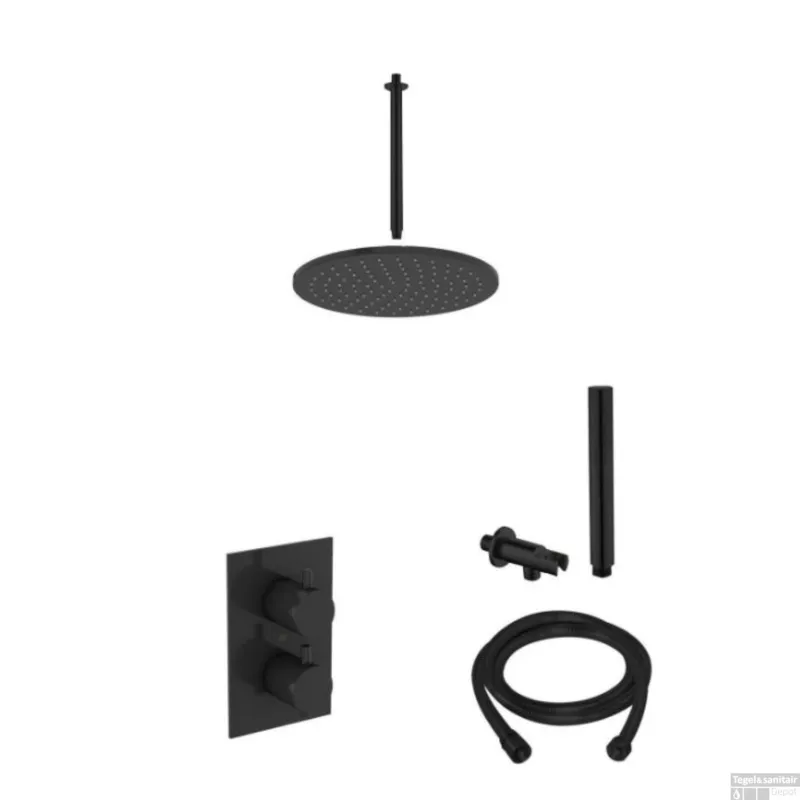 Inbouw Regendouche Set BWS Plafonduitloop Ronde Hoofddouche 20 cm Mat Zwart Voordeelprijs