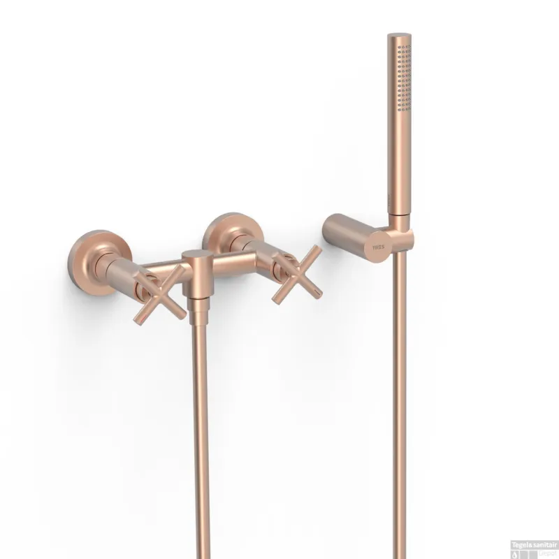 Lage Prijs Douchemengkraan Tres Mont Blanc 2-Kruisgreep met Staafhanddouche Mat Roze Goud
