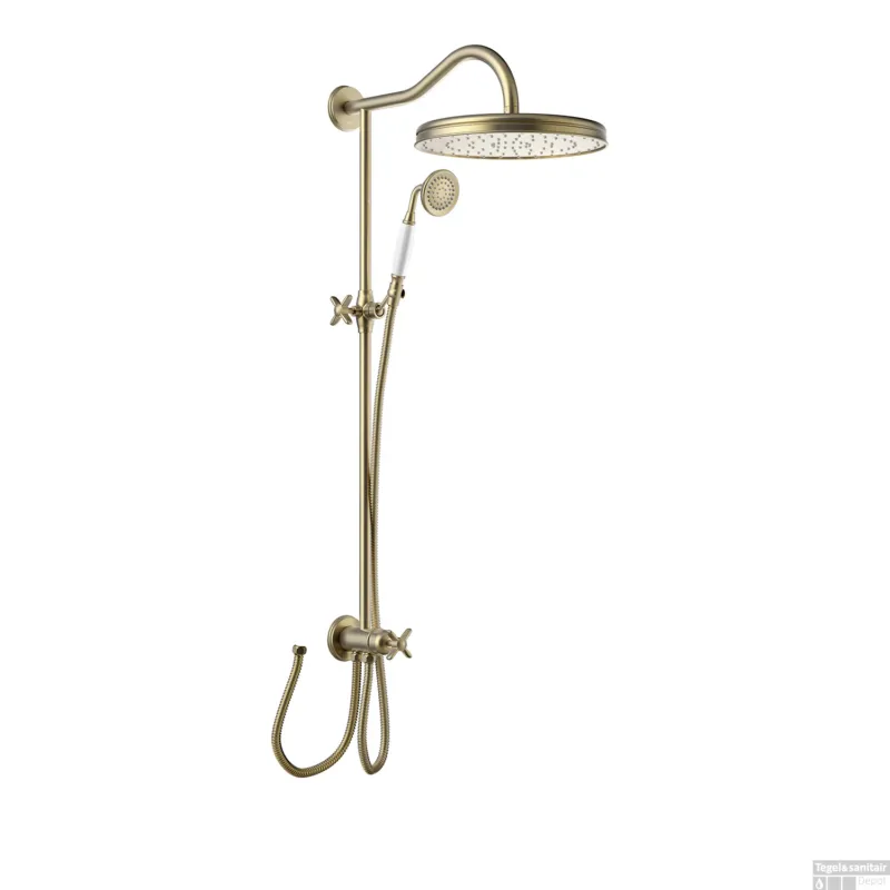 Exclusieve Aanbieding Regendoucheset Tres Opbouw Clasic Incl. Handdouche Kruisgreep Verouderd Messing Mat