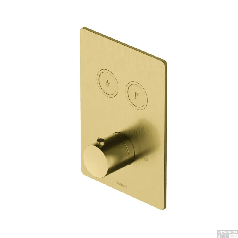 Douchethermostaat Hotbath Cobber Inbouw 2 Pushbuttons Vierkant Geborsteld Messing PVD (excl. inbouwdeel) Laatste Kans