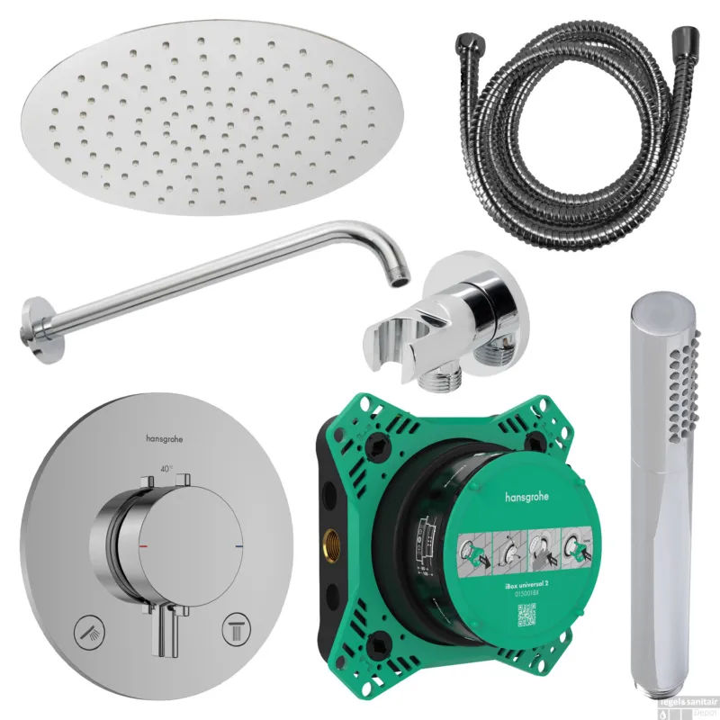 Beperkt Aanbod Regendouche Inbouw Hansgrohe Ecostat Wanduitloop met Handdouche en Hoofddouche 20 cm Thermostaat Rond Chroom