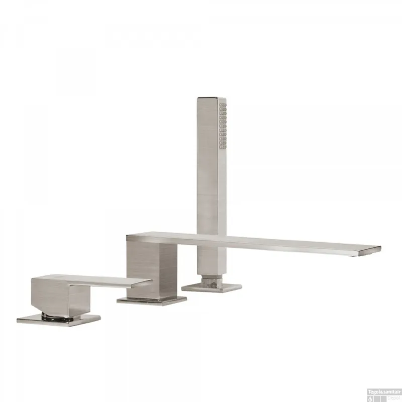 Badrandkraan Tres Cuadro Exclusive met Handdoucheset Lange Rechte Uitloop 22 cm RVS Goedkoop