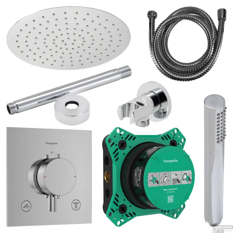 Regendouche Inbouw Hansgrohe Ecostat Plafonduitloop met Handdouche en Hoofddouche 30 cm Thermostaat Vierkant Chroom Gereduceerde Prijs