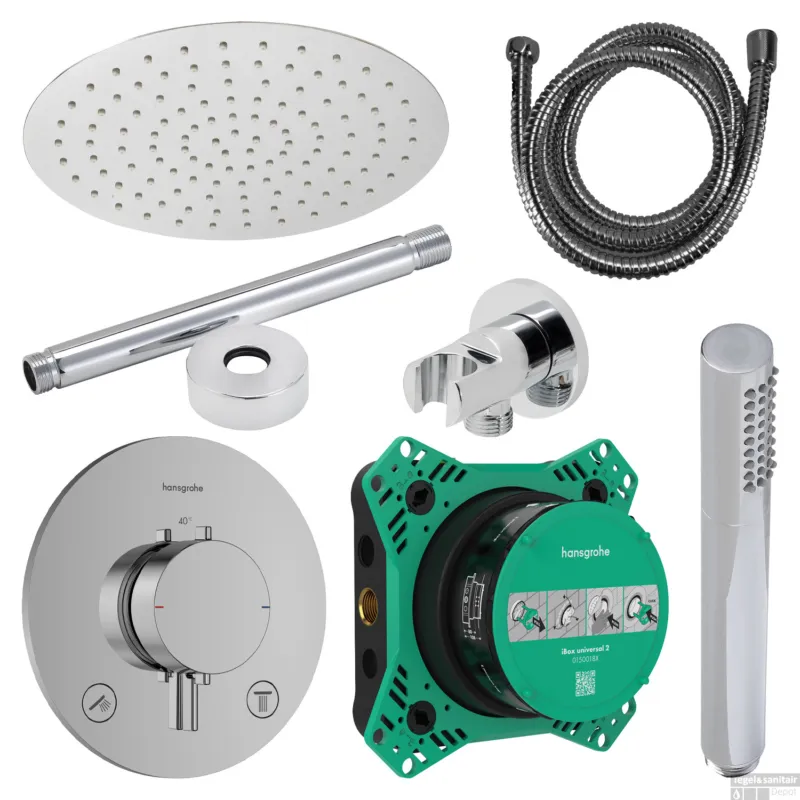 Populair Regendouche Inbouw Hansgrohe Ecostat Plafonduitloop met Handdouche en Hoofddouche 30 cm Thermostaat Rond Chroom