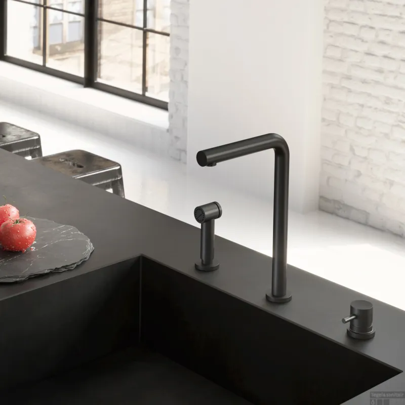 Keukenmengkraan Hotbath Fellow 3-gats Draaibare Uitloop en Uitneembare Handdouche Mat Zwart Must-Have