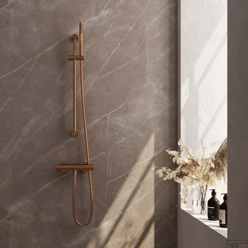 Goedkoop Douchekraanset Brauer Copper Edition Opbouw Met Glijstang En Staafhanddouche Geborsteld Koper