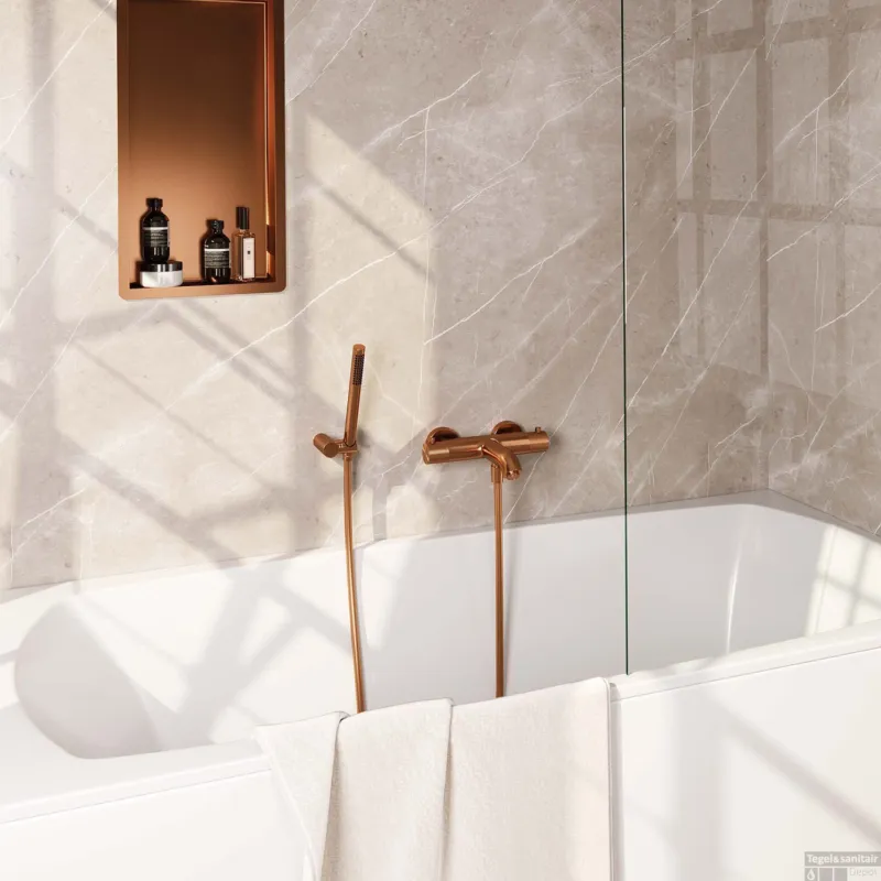 Opbouwset Bad- en Douchekraan Brauer Copper Carving Thermostatisch Met Wandhouder Geborsteld Koper Exclusieve Aanbieding