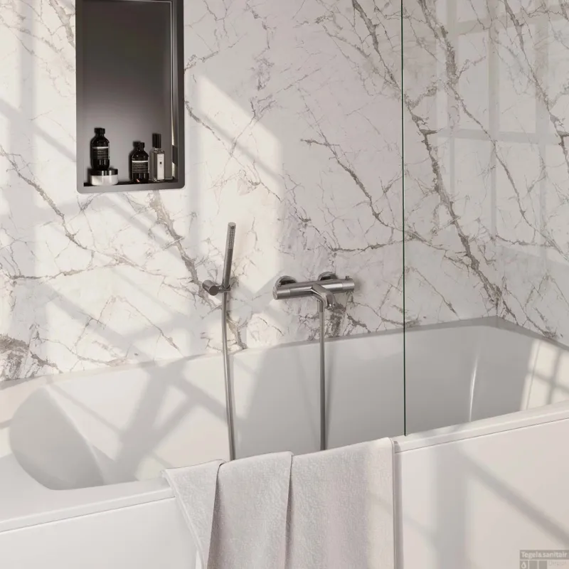 Opbouwset Bad- en Douchekraan Brauer Brushed Carving Thermostatisch Met Wandhouder Geborsteld RVS Laatste Kans