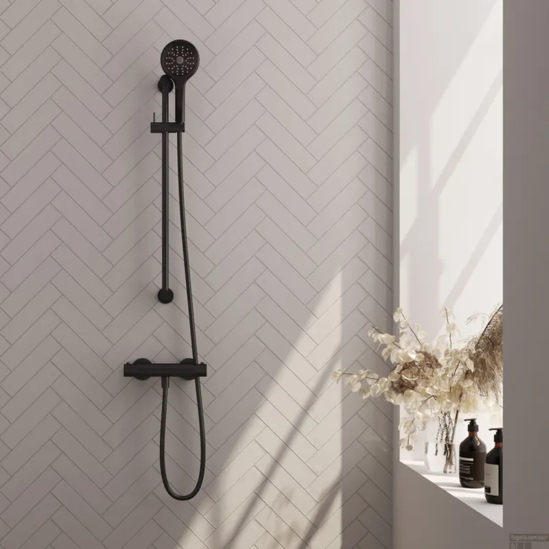 Brauer Stripe opbouw douche thermostaatkraan SET 02 met glijstang en 3-standen handdouche en doucheslang mat zwart Lage Prijs