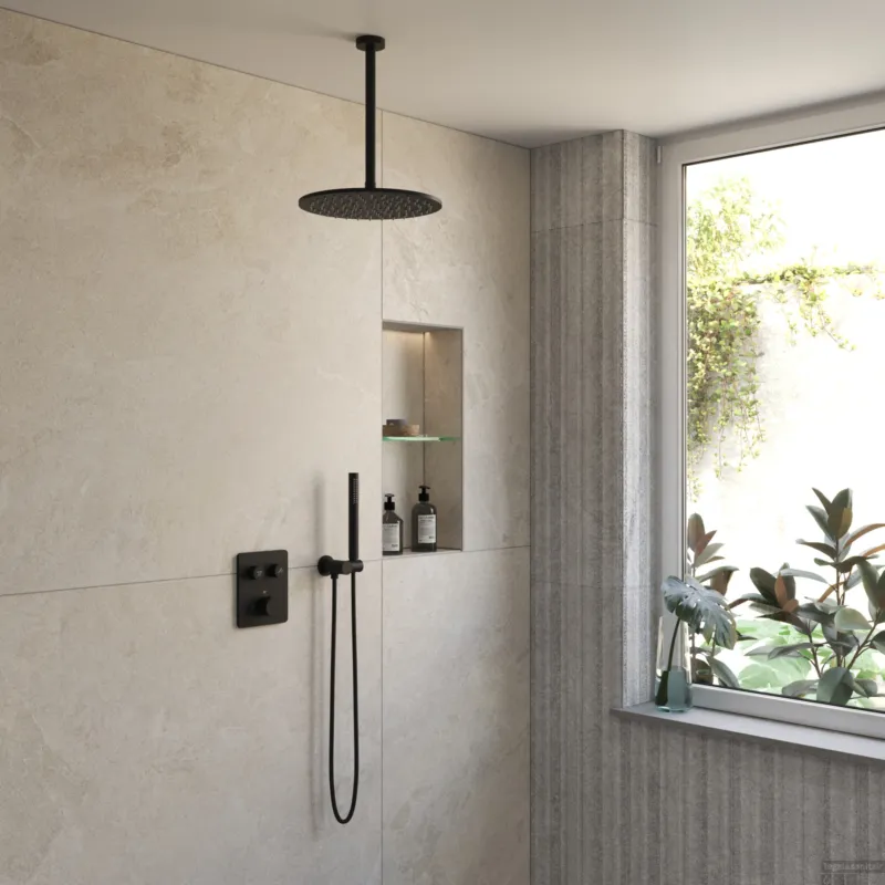 Bestel Nu BWS Inbouw Regendouche Sensa Mat Zwart PVD Plafonduitloop 30cm Hoofddouche met Handdouche Drukknoppen