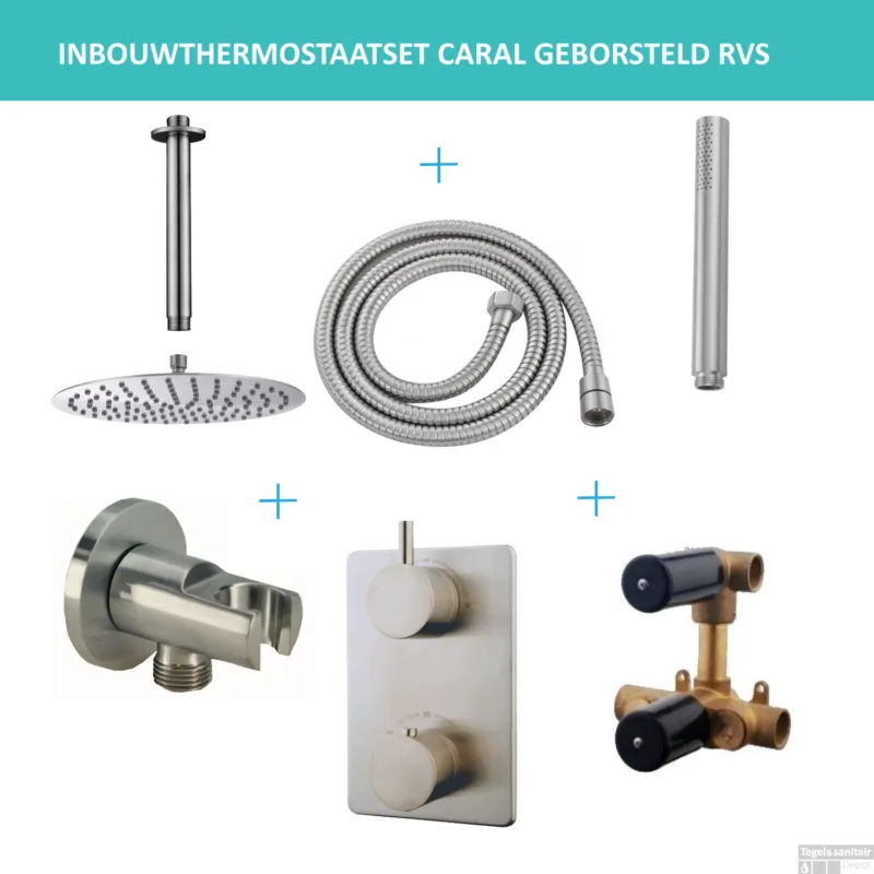 Beperkte Voorraad Inbouwthermostaatset Wiesbaden Caral Rond 30cm Plafonduitloop Geborsteld RVS PVD Coating