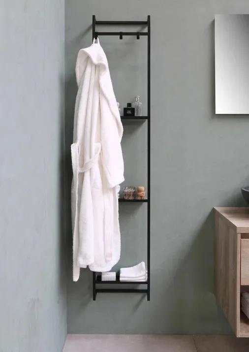 Wandframe inclusief 2 handdoekhaakjes Frame vrij aan de wand te monteren 35 x 11,5 x 169 cm - Mat zwart Veilige Betaling