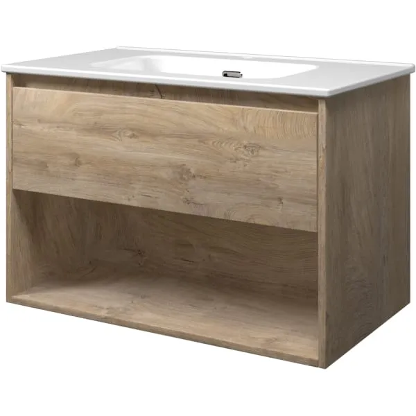 Wastafel porselein | Onderkast 1 lade met open schap | 80x46x52 Betrouwbaar