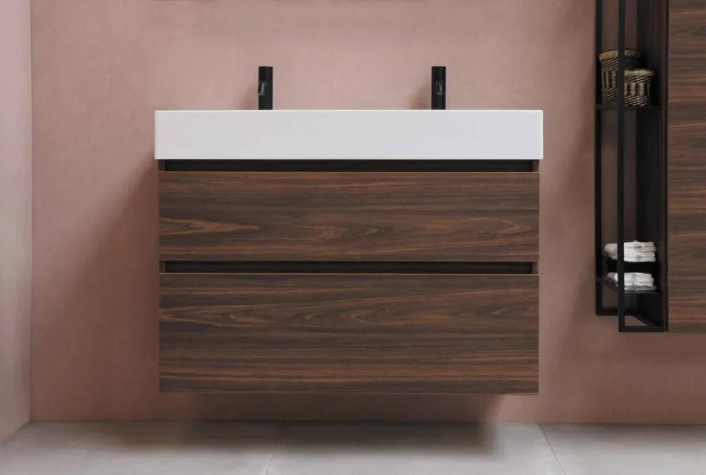 Wastafel porselein | Onderkast 2 laden asymmetrisch | 80x46x60 Must-Have