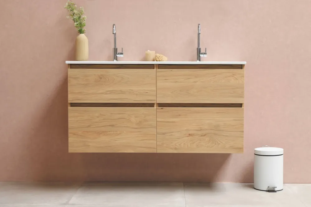 Finale Uitverkoop Wastafel porselein | Onderkast 2 laden symmetrisch verticaal gefreesd | 80x46x52