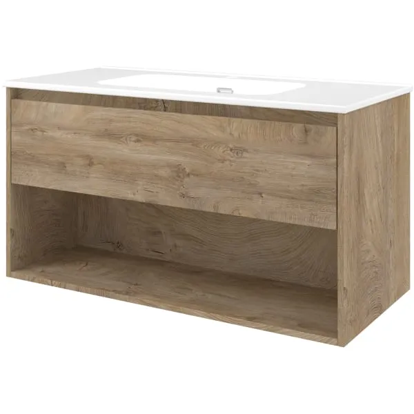 Bestel Nu Wastafel porselein | Onderkast 1 lade met open schap | 100x46x52