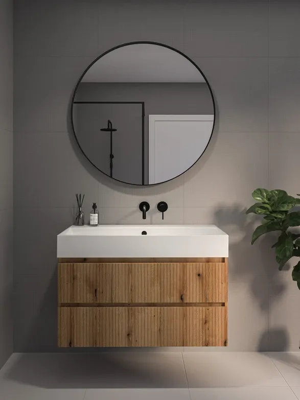 Gereduceerde Prijs Wastafel porselein Elegant dubbel | Onderkast 2 laden symmetrisch verticaal gefreesd | 120x46x52