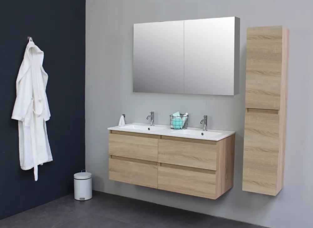 Rechtstreeks Van De Fabrikant Wastafel porselein Elegant dubbel | Onderkast 4 laden symmetrisch verticaal gefreesd | 120x46x52