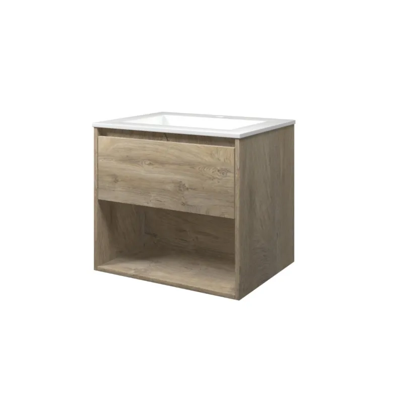Wastafel polystone Elegant 60x46x2 | Onderkast 1 lade met open schap | 60x46x52 Koop Online