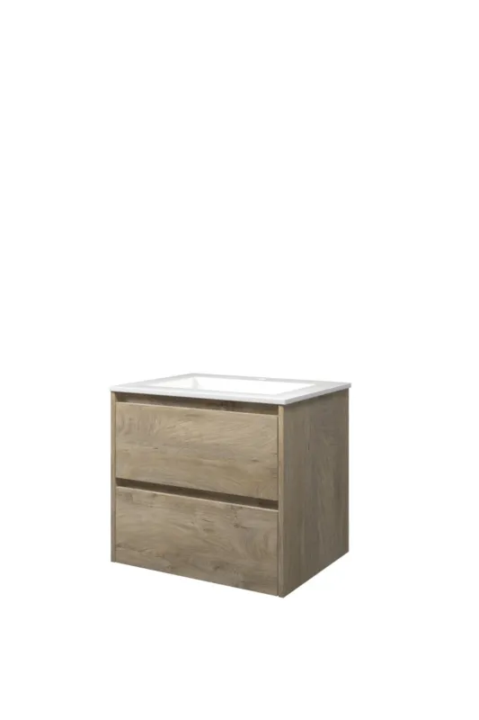 Wastafel polystone Elegant 60x46x2 | Onderkast 2 laden symmetrisch | 60x46x52 Populair